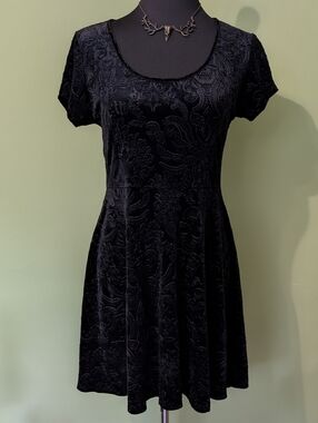 Midnight Hour Short Sleeve Velvet Burnout Skater Dress